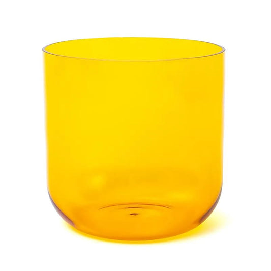 Kristall-Klangschale klar gelb 18 cm Chakra 3 E-Ton 432Hz + Tasche