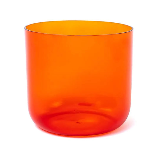 Kristall-Klangschale klar orange 18 cm Chakra 2 D-Ton 432Hz + Tasche