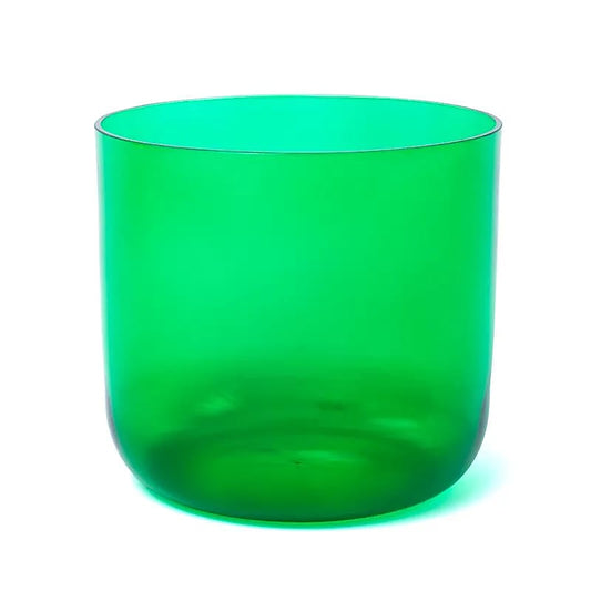 Kristall-Klangschale klar grün 18 cm Chakra 4 F-Ton 432Hz + Tasche