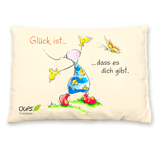 Oups-Zirbenkissen „Glück ist, dass es Dich gibt“, II